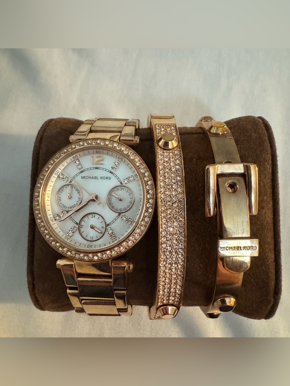 Michael Kors Rose Gold Trio Watch and Bracelet Set